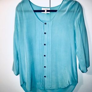 Aqua blue silk button down blouse